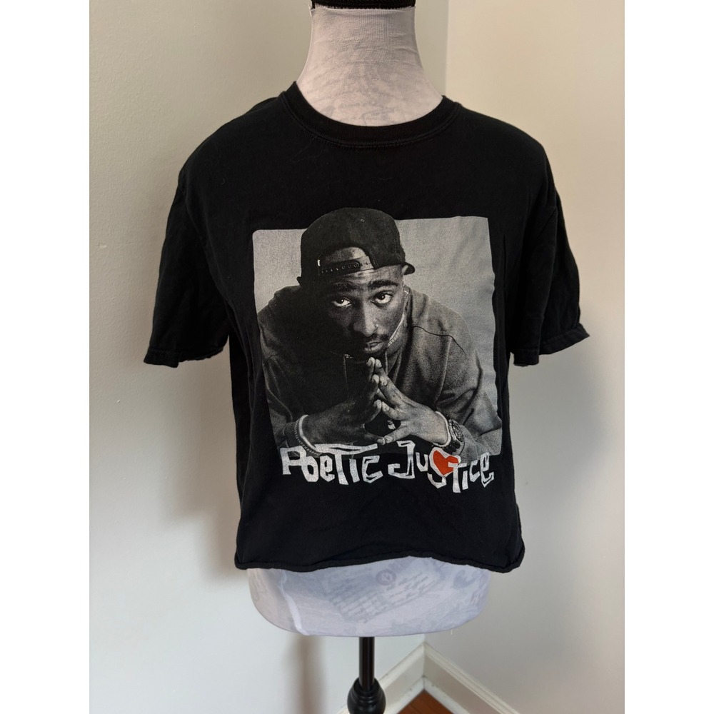 Poetic Justice T-Shirt Womens L Streetwear Tupac Shakur 90s Hip Hop Crop Black